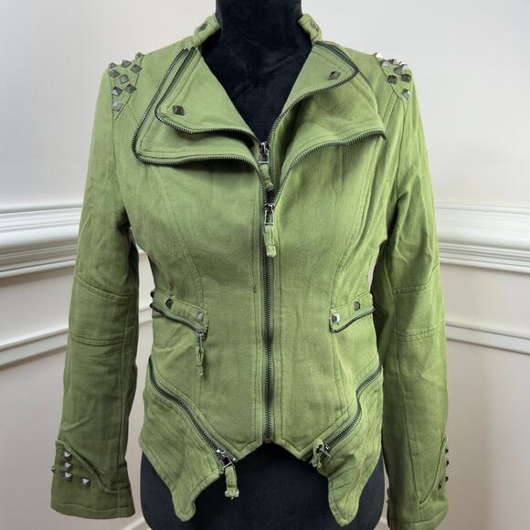 Chou‎ Yatou Studded Perfectly Shaping Cotton Biker Moto Jacket Small - Picture 1 of 9